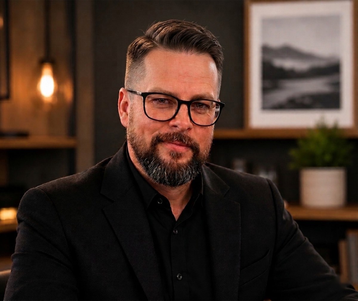 Mark Norman, mortgage broker, in his office